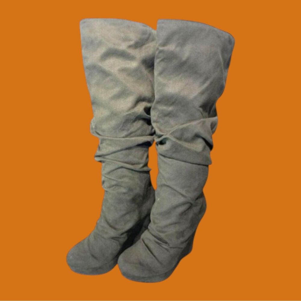 New Michael Antonio Army Green Wedge Slouch Boots sz 7